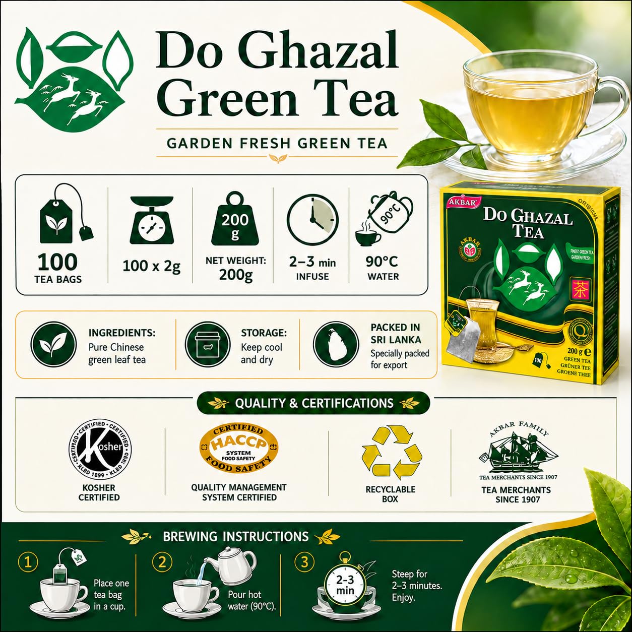 DoGhazal Green Tea - 100 x 2g Tea Bags product image 5